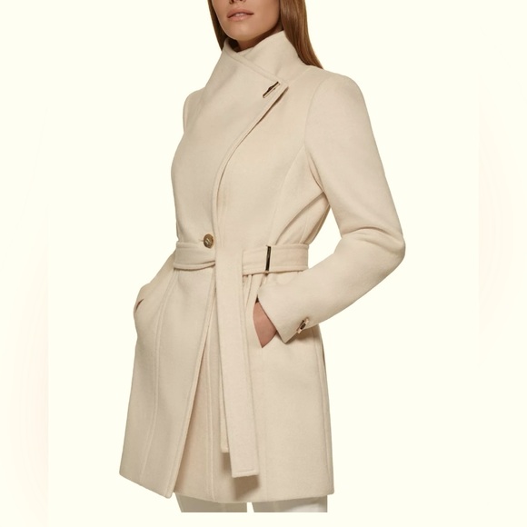 Calvin Klein - Asymmetrical Belted Wrap Coat Created for Macys - Petite XXS - Picture 2 of 16